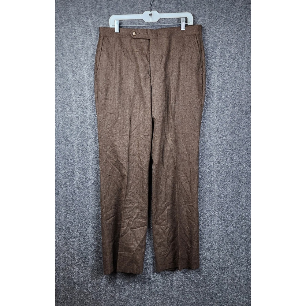 Sansabelt Dress Slacks‎ Mens 34x30 Brown 100% Wool Vintage Beltless Trousers